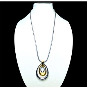 Vintage Crown Trifari Teardrop Gold & Silver Tone Drop Necklace